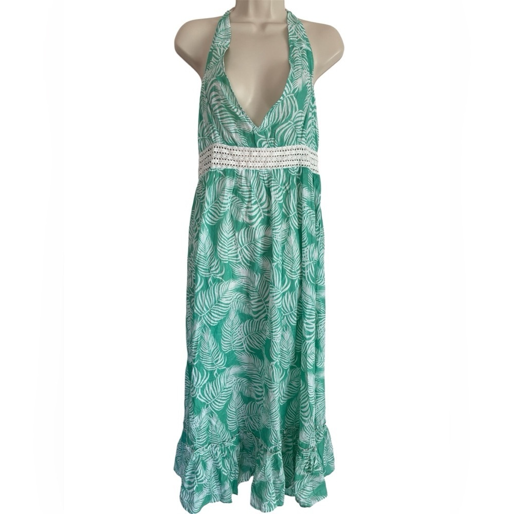True Destinations Dress Large Floral Hawaiian Halter adjustable Cotton